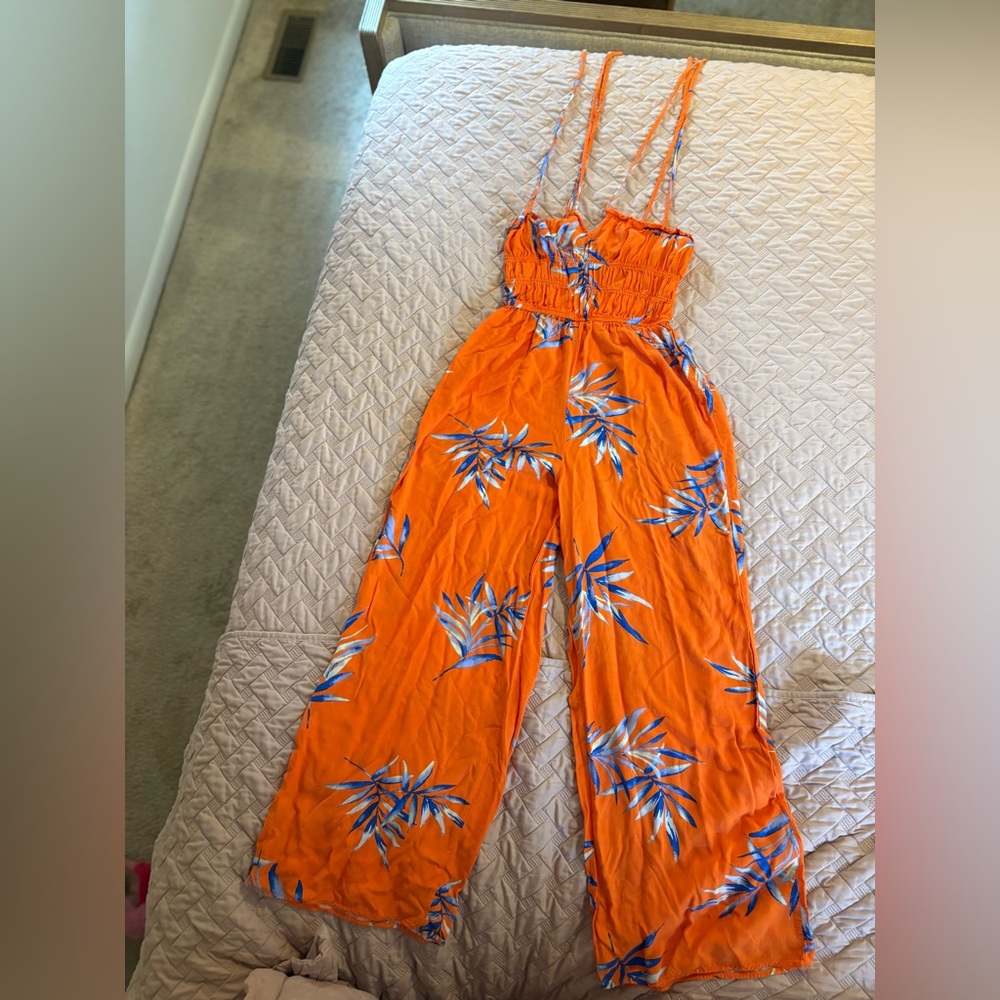 Forever 21 Orange and Blue Floral Jumpsuit